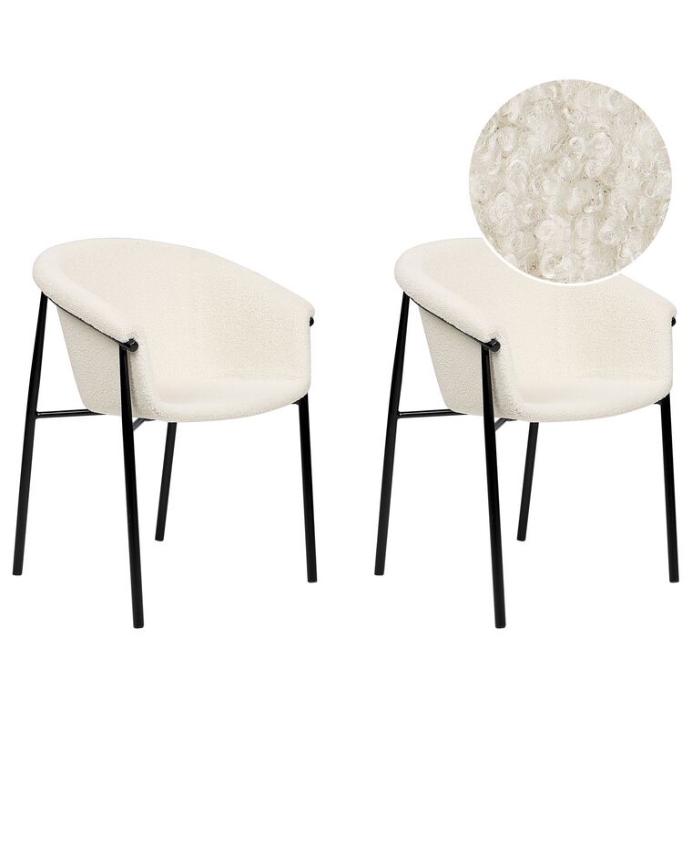 Sæt med 2 hvide spisebordsstole med boucle AMES_887211