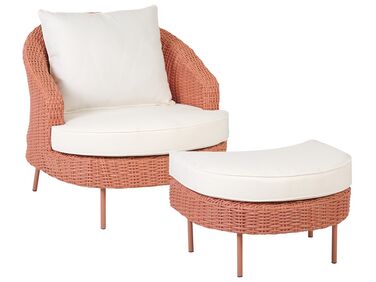 Chaise de jardin avec repose-pieds en rotin PE rose ARCILLE