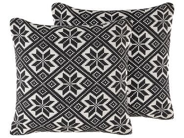 Set of 2 Cotton Cushions Geometric Pattern 45 x 45 cm Black and White BESKOZ