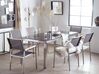 Hatszemélyes étkezőasztal fekete üveglappal és szürke textilén székekkel GROSSETO_764014
