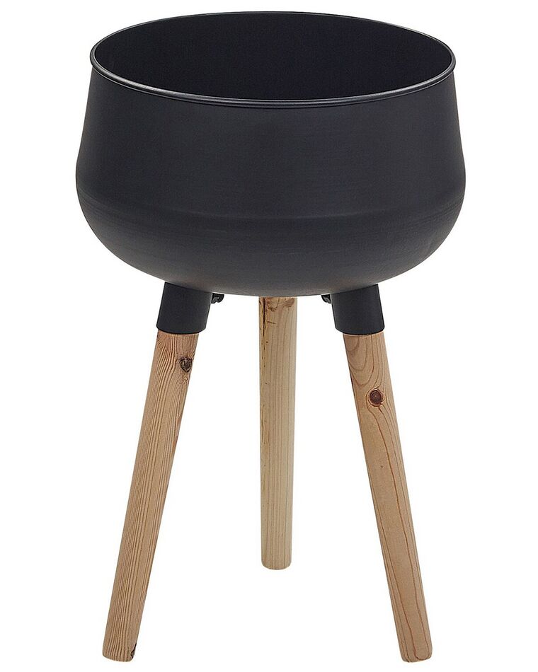Doniczka na stojaku metalowa 30 x 30 x 47 cm czarna z jasnym drewnem AGROS_804780
