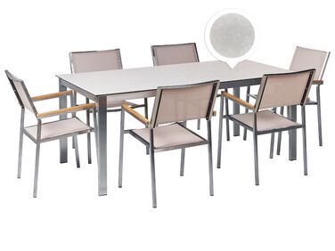 Zestaw ogrodowy stół szklany biały i 6 krzeseł beżowe COSOLETO/GROSSETO