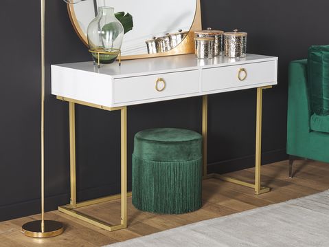 Home Office Desk 2 Drawer Console Table White With Gold Westport Beliani No