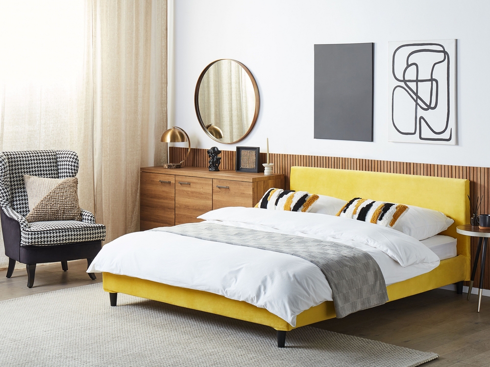 Velvet EU King Size Bed Yellow FITOU Beliani
