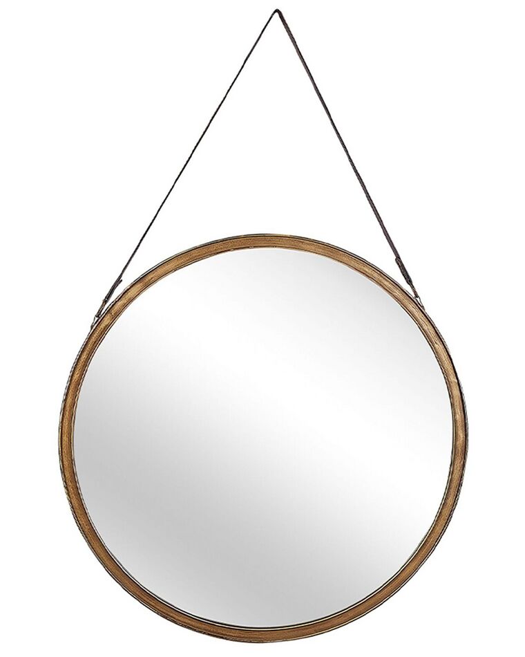 Round Metal Wall Mirror with Strap ø 60 cm Gold AUTUN_807517