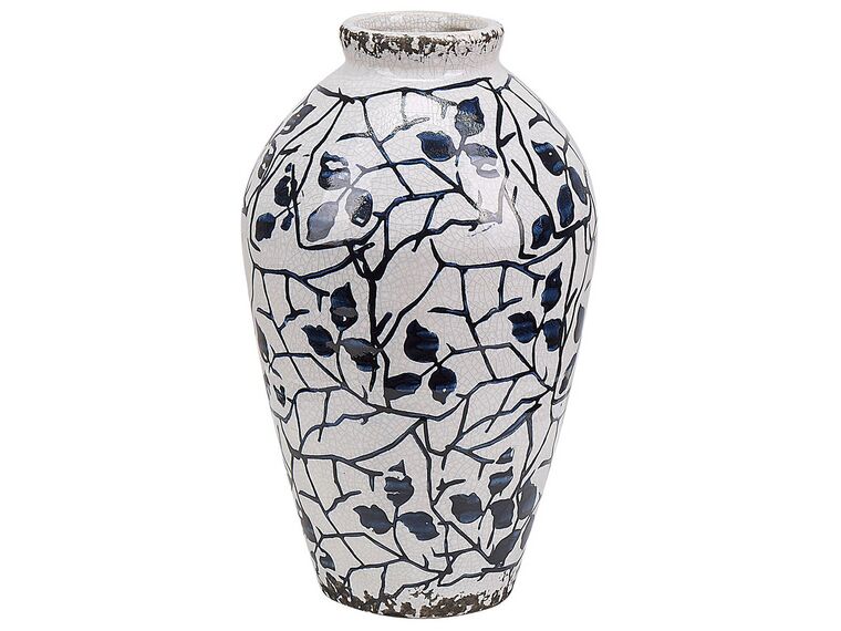 Stoneware Flower Vase 22 cm White with Navy Blue MALLIA_810740