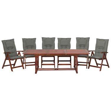 6 Seater Acacia Wood Garden Dining Set With Grey Cushions Toscana Beliani No 6 Seater Acacia Wood Garden Dining Set, Osh Outdoor Furniture