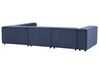 Kombinálható háromszemélyes kék kordbársony kanapé ottománnal APRICA_909236