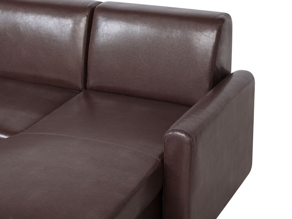 Left Hand Faux Leather Corner Sofa Bed with Storage Dark Brown OGNA