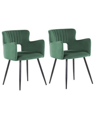Conjunto de 2 sillas de comedor de terciopelo verde oscuro/negro SANILAC