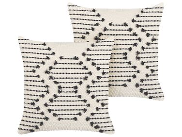 Set of 2 Cotton Cushions Geometric Pattern 45 x 45 cm Beige and Black MYRTUS