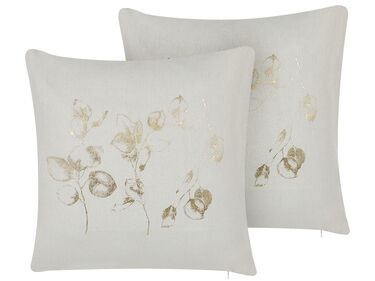 2 poduszki dekoracyjne z motywem roślinnym 45 x 45 cm złamana biel GOMPHRENA