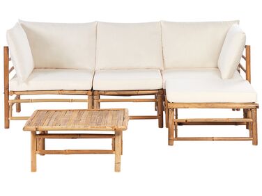 Lounge Set 3-teilig Bambusholz hellbraun 4-Sitzer modular Auflagen cremeweiß CERRETO