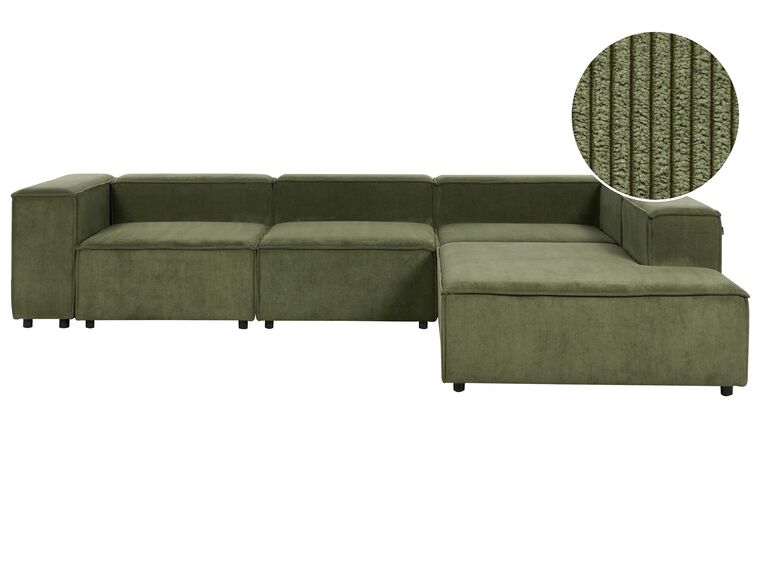 Canapé d'angle à gauche 4 places modulable en velours côtelé vert APRICA_904175