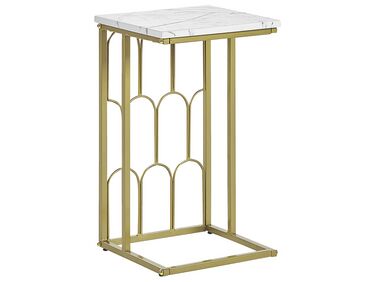 Side Table Marble Effect White with Gold PANDALE 