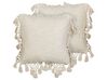 Set of 2 Cotton Cushions with Tassels 45 x 45 cm Beige OLEARIA_914018