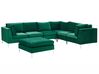 Left Hand 6 Seater Modular Velvet Corner Sofa with Ottoman Green EVJA_789860