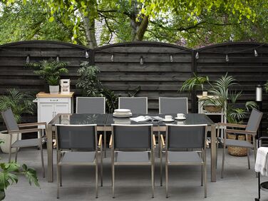 8 Seater Garden Dining Set Grey Granite Top and Grey Chairs GROSSETO