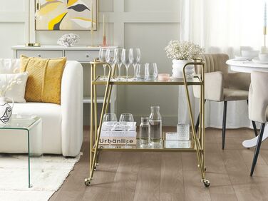 Metal Drinks Trolley with Glass Top Gold NOTI