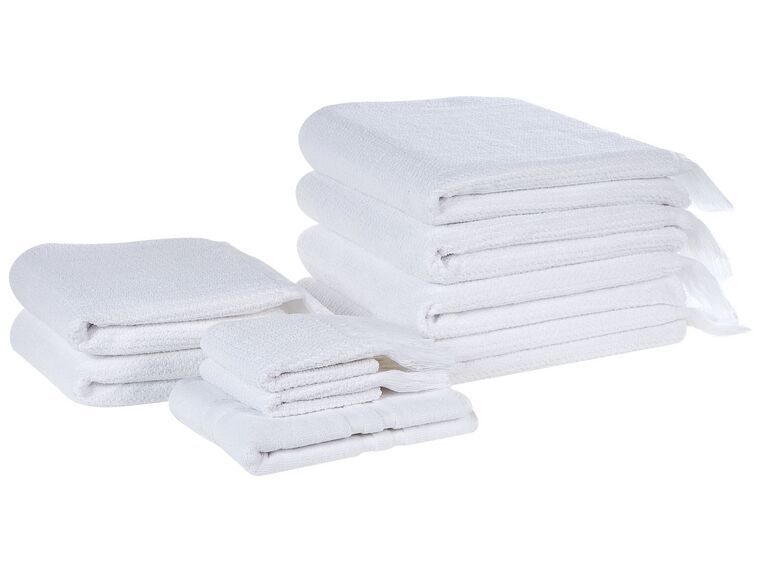 Set of 9 Cotton Terry Towels White ATIU_843384