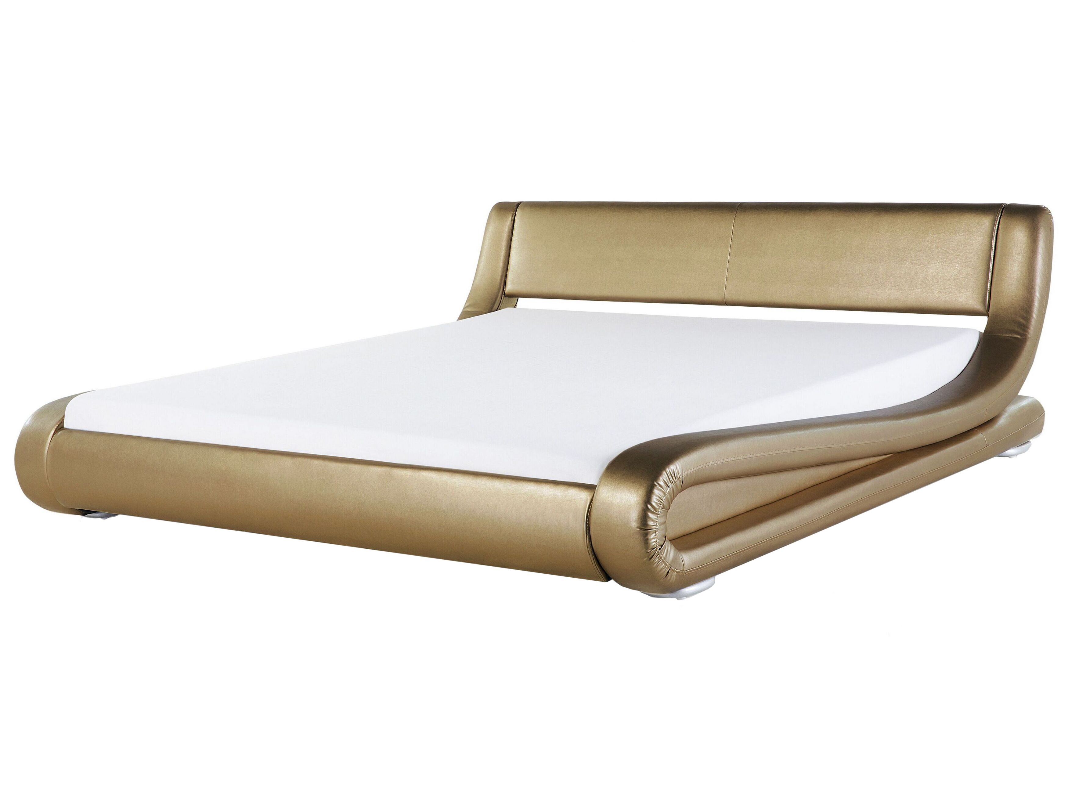 Leather EU Super King Waterbed Gold AVIGNON Beliani.co.uk