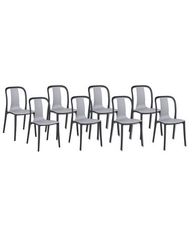 Set of 8 Garden Chairs Grey and Black SPEZIA