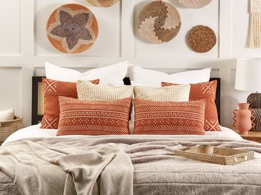 Cotton Cushion Geometric Pattern 35 x 55 cm Orange ORLAYA