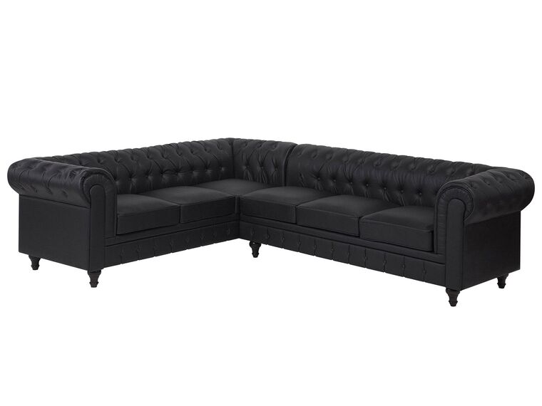 Right Hand Faux Leather Corner Sofa Black CHESTERFIELD_709664