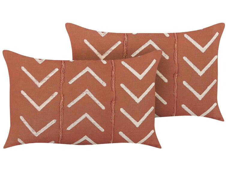 Set of 2 Cotton Cushions Geometric Pattern 35 x 55 cm Orange ALBIUM_839049