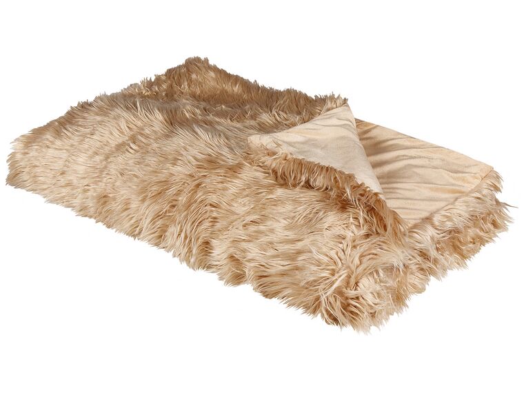 Faux Fur Bedspread 150 x 200 cm Light Brown DELICE_840336