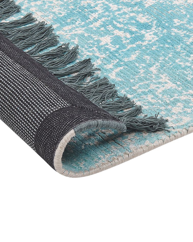 Viscose Area Rug 80 x 150 cm Blue and Beige AKARSU Beliani.co.uk