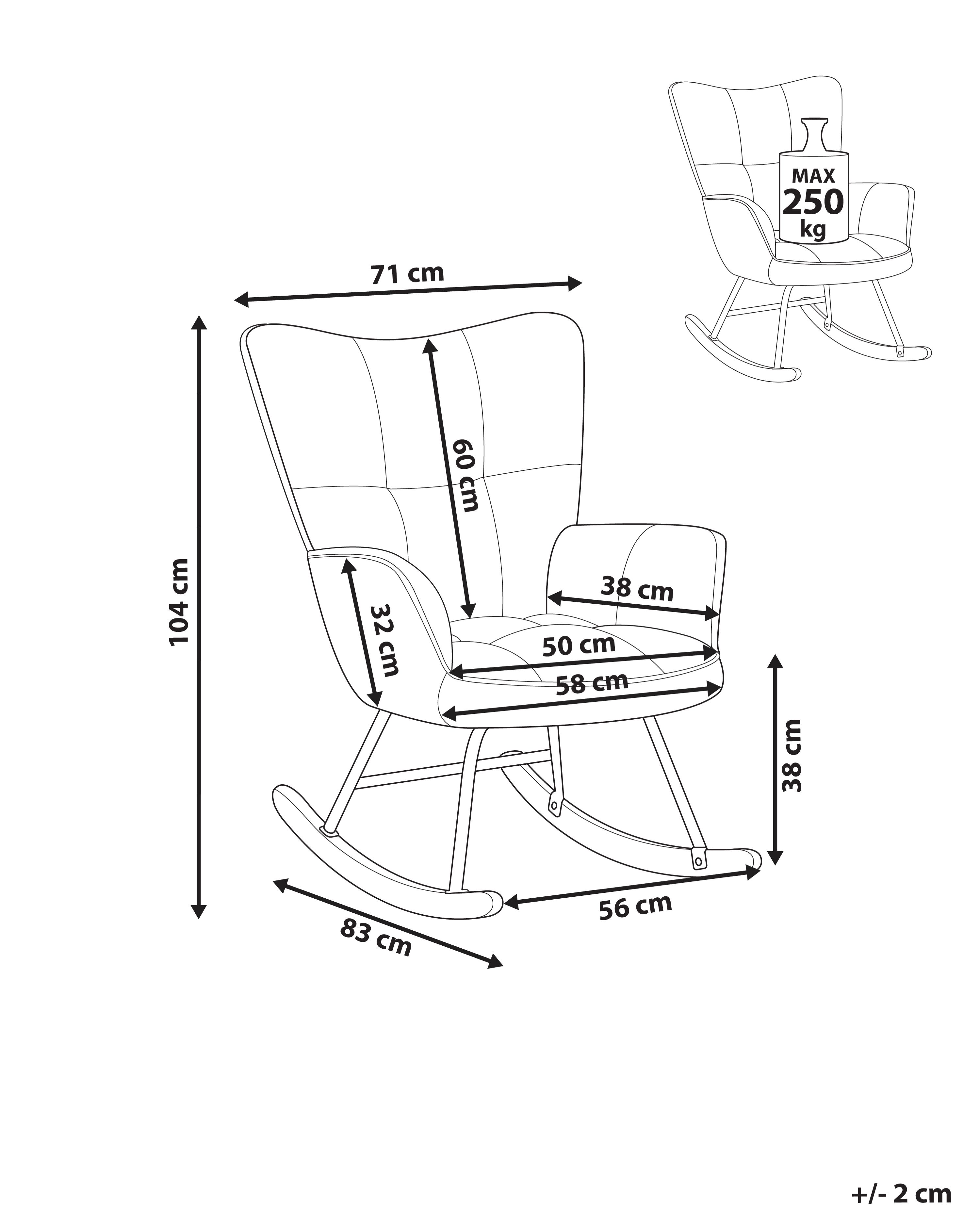Fauteuil à Bascule Moderne Beliani - Tissu Taupe, Pieds Métal Et Bois, Accoudoirs, Charge 120 Kg - 2