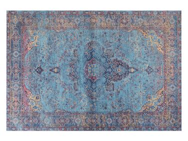Teppich Baumwolle blau 160 x 230 cm orientalisches Muster Kurzflor KANSU