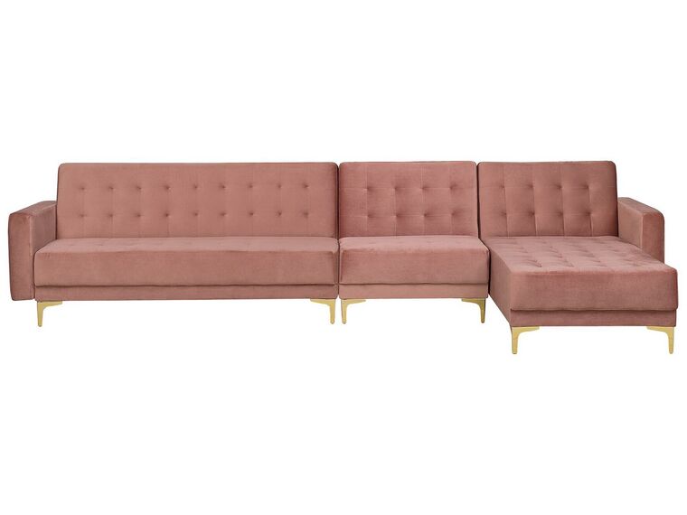 Left Hand Modular Velvet Sofa Pink ABERDEEN_750024