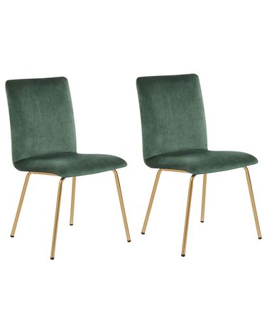 Conjunto de 2 sillas de comedor de terciopelo verde esmeralda/dorado RUBIO
