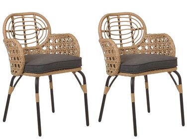 Conjunto de 2 cadeiras de jardim em rattan cor natural com almofadas PRATELLO