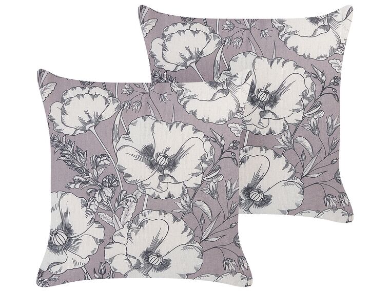 Set of 2 Decorative Cushions Floral Pattern 45 x 45 cm Grey and Off-White SOPHORA_857876
