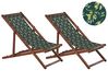 Set of 2 Acacia Folding Deck Chairs and 2 Replacement Fabrics Dark Wood with Off-White / Olives Pattern ANZIO_819860