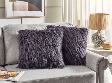 Set of 2 Faux Fur Cushions 45 x 45 cm Dark Grey COROKIA