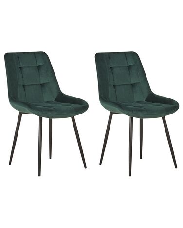 Set of 2 Velvet Dining Chairs Dark Green MELROSE