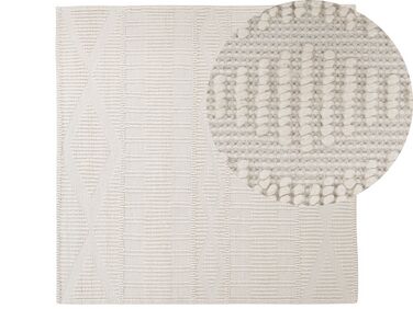Teppich Wolle helles Beige 200 x 200 cm geometrisches Muster Kurzflor LAPSEKI