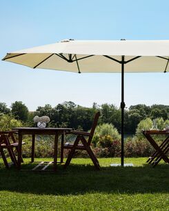 Jättikokoinen aurinkovarjo ruskeanharmaa 460 x 270 cm SIBILLA Jättikokoinen aurinkovarjo ruskeanharmaa 460 x 270 cm SIBILLA