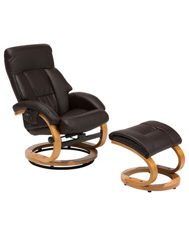 Fotel do masażu podgrzewany z podnóżkiem ekoskóra brązowy FORCE