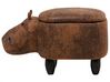Faux Leather Storage Animal Stool Brown HIPPO_710396