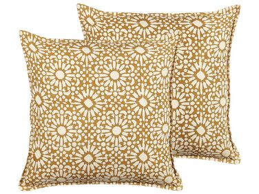 Set of 2 Cotton Cushions Geometric Pattern 45 x 45 cm Beige CEIBA