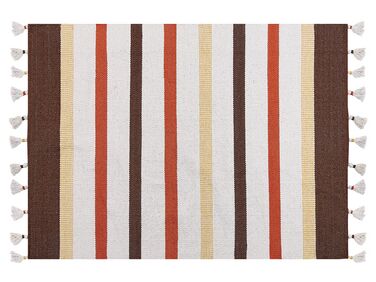 Teppich Baumwolle braun / beige 140 x 200 cm gestreiftes Muster Kurzflor HISARLI