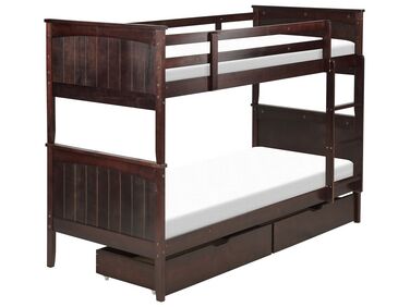 Łóżko piętrowe z szufladami drewniane 90 x 200 cm ciemne ALBON