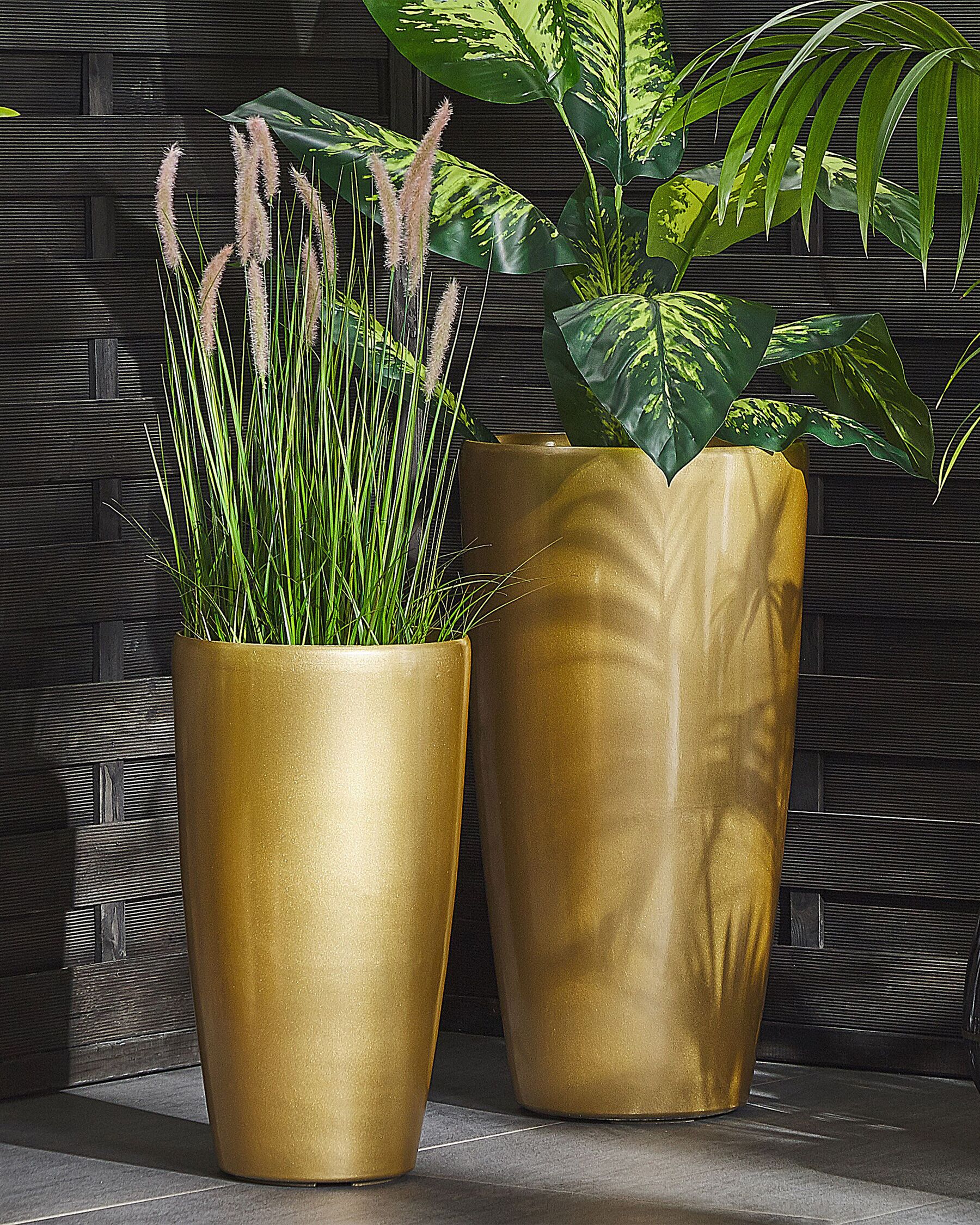 Blumentopf gold rund 32 x 32 x 58 cm TSERIA Beliani.de