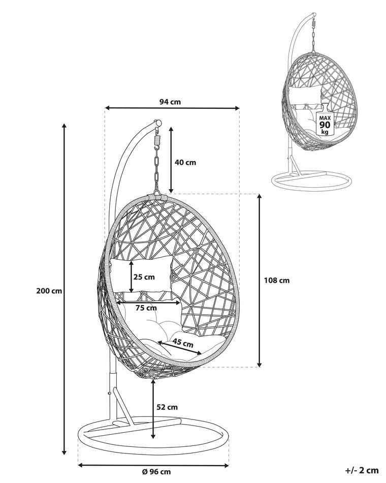 Poltrona Sospesa A Uovo Outsunny - Con Cuscini, Portabicchieri E Base In Acciaio, Per Giardino E Casa - Foto 13