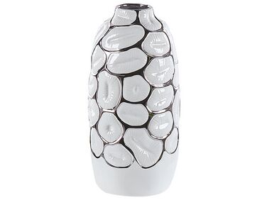 Vaso decorativo gres porcellanato bianco e argento 34 cm CENABUM